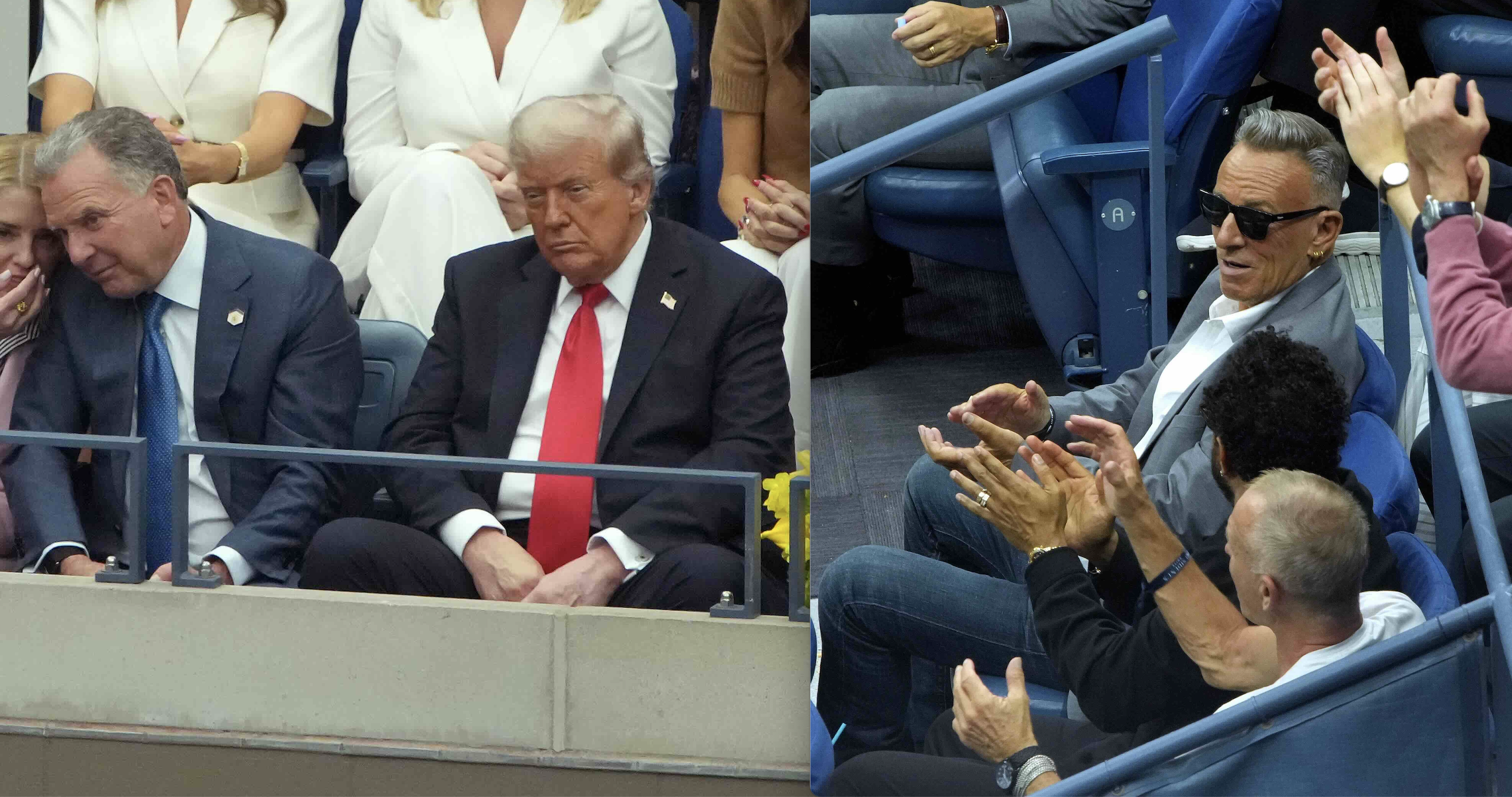 Collage: Trump und Springsteen bei den U.S. Open